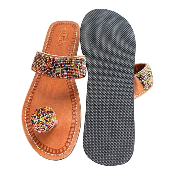 Alex’s Pure Genuine Leather Beaded Multi Color Handmade Thong Sandals- Coachella - Picture 5 of 14